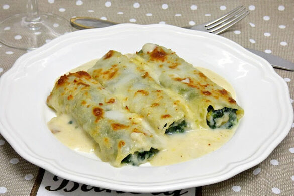 Canelones de espinacas y gambas