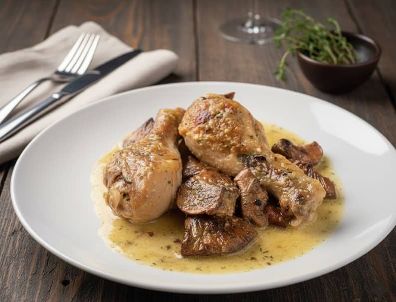 Muslos de pollo con almendras y Rovellons (Níscalos) Muslos de pollo con almendras y Rovellons (Níscalos)