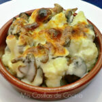 Coliflor y patata con setas, gratinado con all i oli