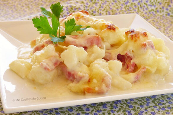 Coliflor gratinada con jamón