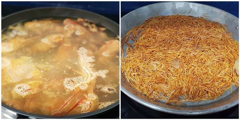 Fideos rossos con sepia y gambones