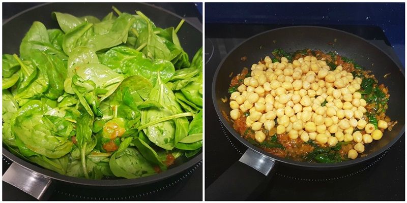 Garbanzos con espinacas y atun