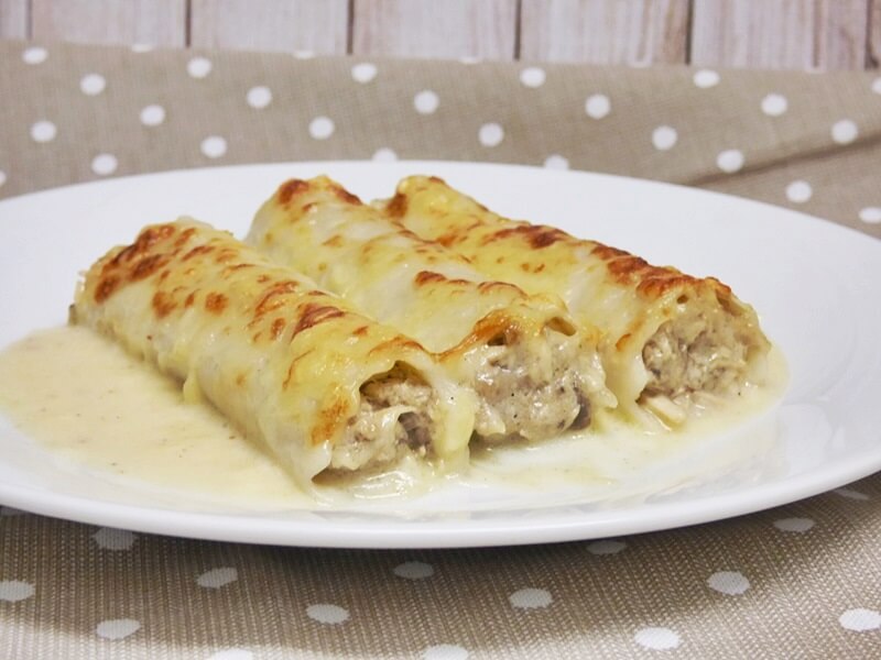 Canelones de pollo y setas