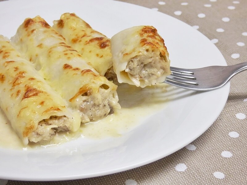 Canelones de pollo y setas