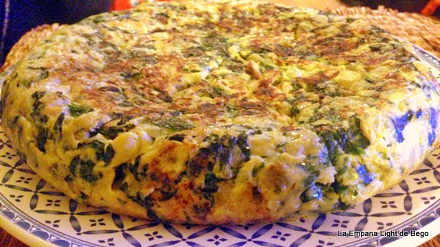 Tortilla de patatas,puerro y espinacas, ligera