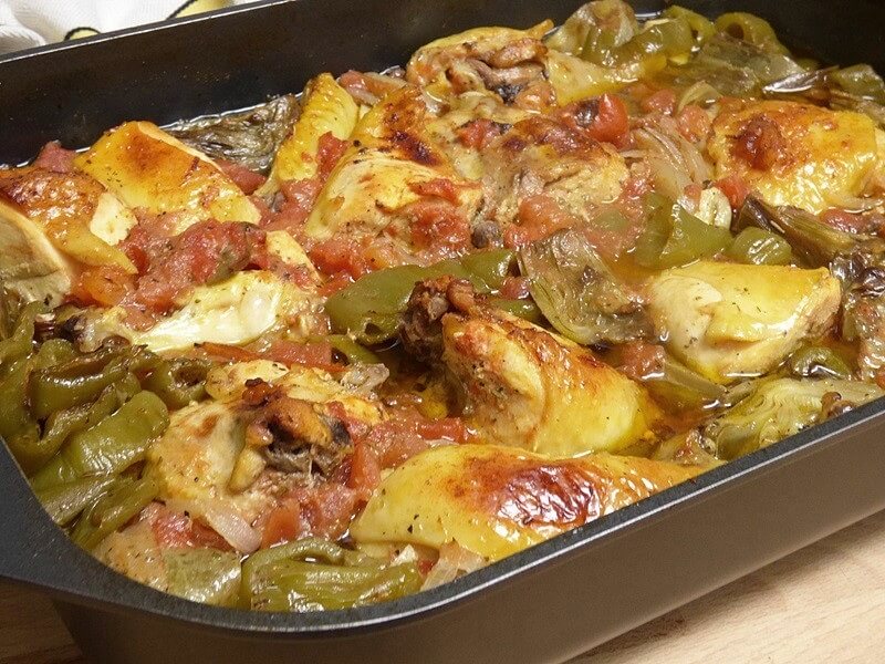 Pollo guisado al horno