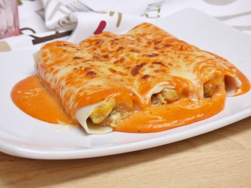 Canelones de pollo y champiñones