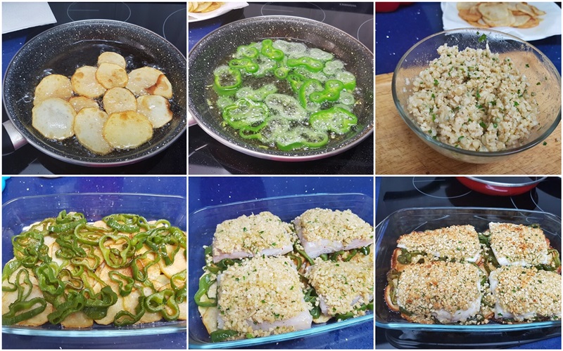 Merluza al horno con costra de almendras