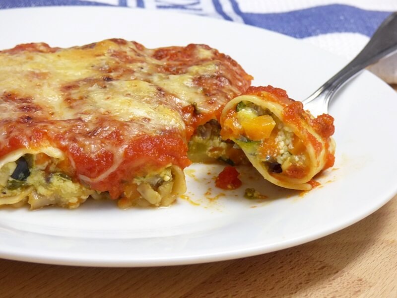 Canelones de verduras y requesón