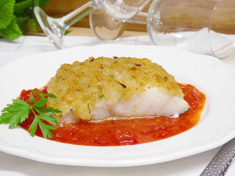 Bacalao con costra de cebolla