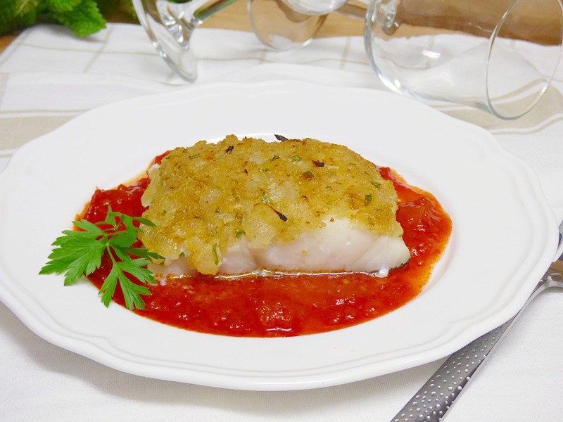 Bacalao con costra de cebolla