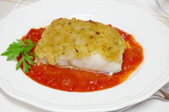 Bacalao con costra de cebolla