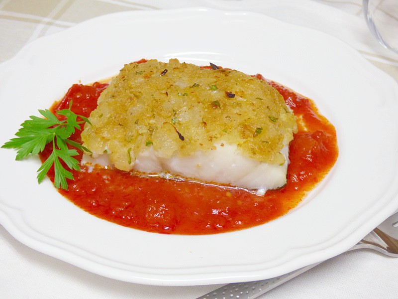 Bacalao con costra de cebolla 