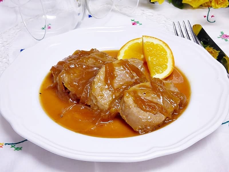 Solomillo en salsa de naranja y mandarina